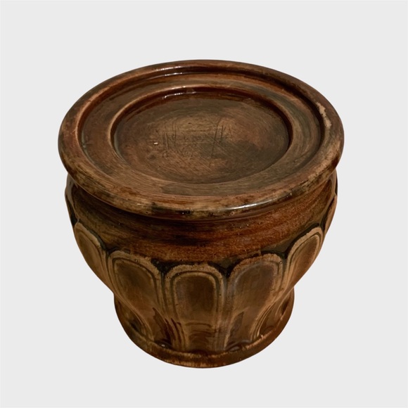 Brown Porcelain Ceramic Arch Pattern Round Pillar Candleholder ~ 4-1/2” - Picture 2 of 8